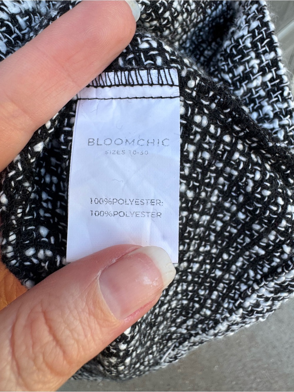BLOOMCHIC Plus Size 18/20 Black White Tweed Shift Dress Long Sleeve Ruffle Cuff - Picture 3 of 9